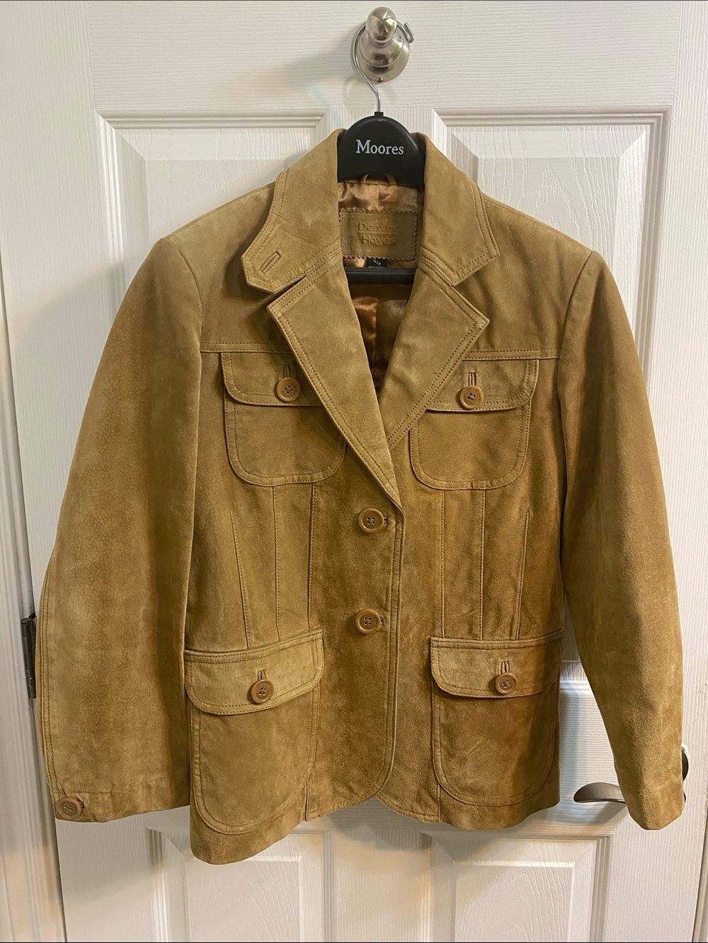 Denver Hayes Suede Tan Jacket Coat Vintage 90s Y2K Women's Small Retro Boho